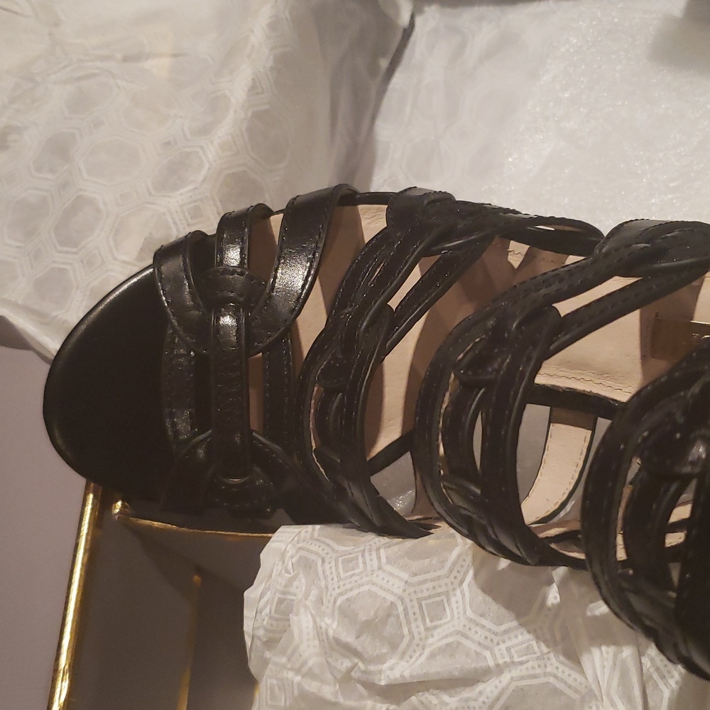 Louise et Cie New Sandals Leather Strappy Stilettos Heels BLACK Women's Sz 8 - Picture 12 of 16